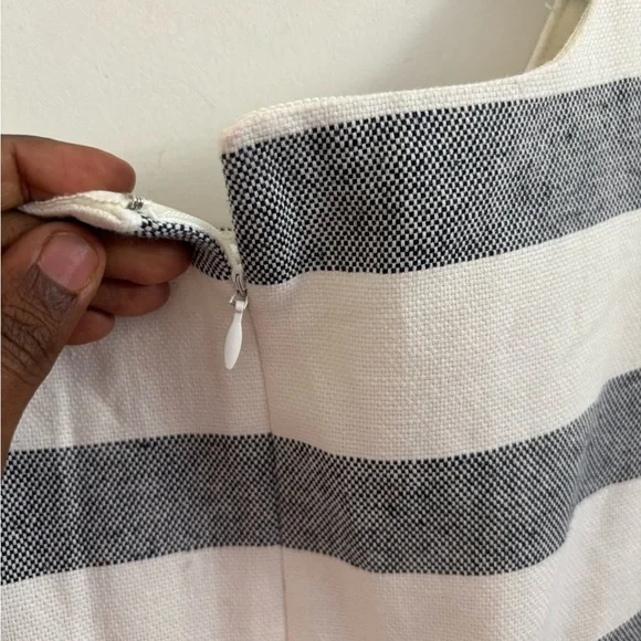 J.crew Sheath Dress Gray White Stripe Sleeveless Linen Blend Career Classic - Picture 5 of 7